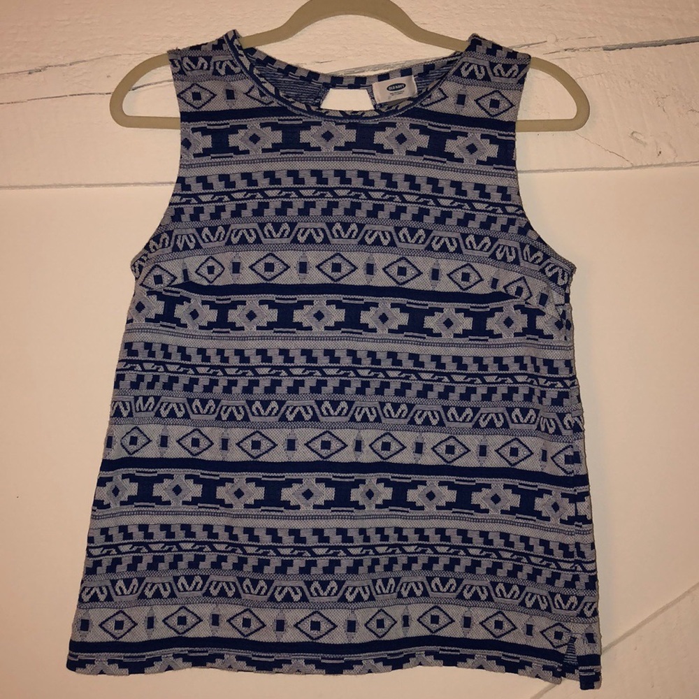Old Navy Blue and White Patterned Blouse